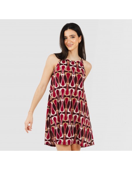 Vestito corto con spalline crêpe Castelar bordeaux