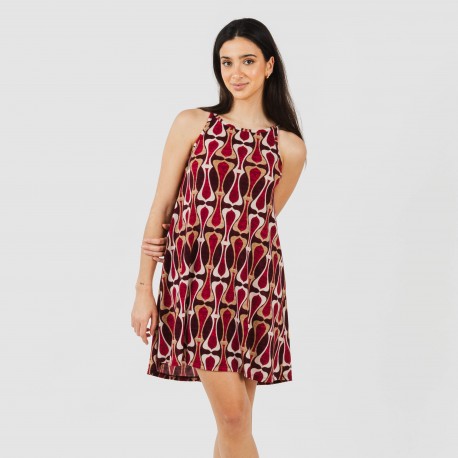 Vestito corto con spalline crêpe Castelar bordeaux