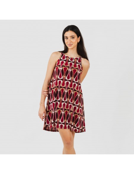 Vestito corto con spalline crêpe Castelar bordeaux