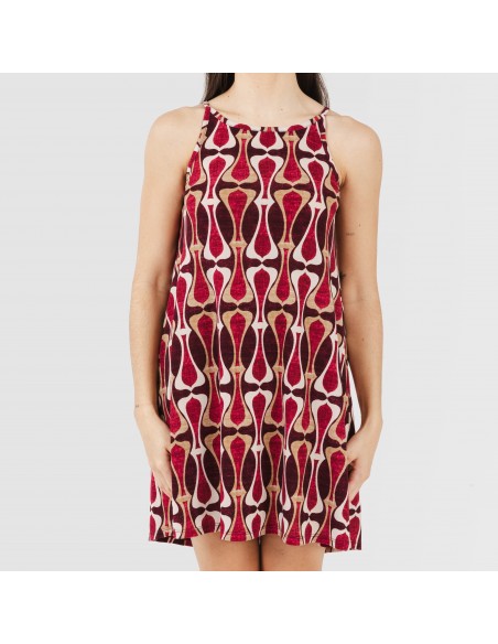 Vestito corto con spalline crêpe Castelar bordeaux