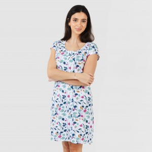 Vestito manica corta con bottoni in cotone Maura turchese 2