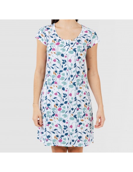 Vestito manica corta con bottoni in cotone Maura turchese