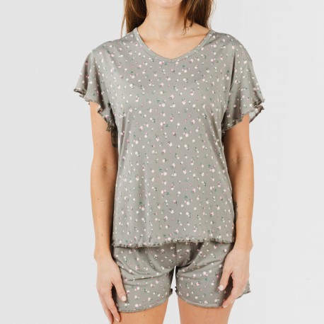 Pigiama corto mezza manica soft Jana verde militare