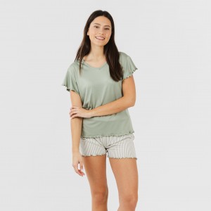 Pigiama corto mezza manica soft Raya Leia verde militare 2