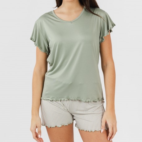 Pigiama corto mezza manica soft Raya Leia verde militare