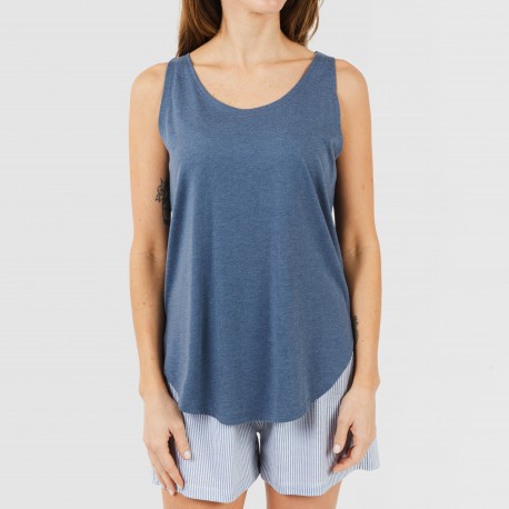 Pigiama corto canotta cotone Lista indaco