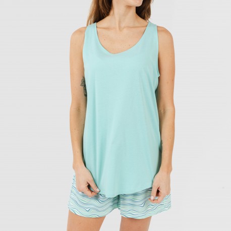Pigiama corto canotta cotone Ola verde acqua
