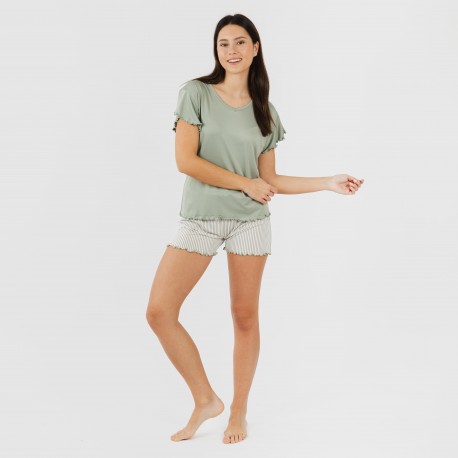 Pigiama corto mezza manica soft Raya Leia verde militare