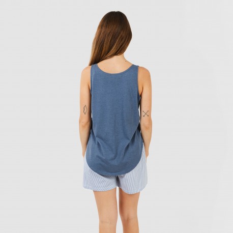 Pigiama corto canotta cotone Lista indaco