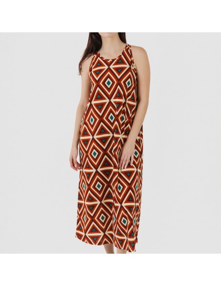 Vestito lungo con spalline crêpe Cagliari marrone