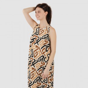 Vestito lungo con spalline crêpe Domeka marrone nero 2