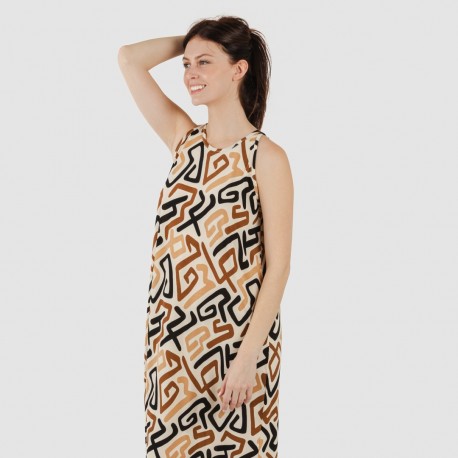 Vestito lungo con spalline crêpe Domeka marrone nero