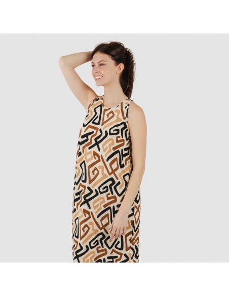 Vestito lungo con spalline crêpe Domeka marrone nero Vestito lungo con spalline crêpe Domeka marrone nero