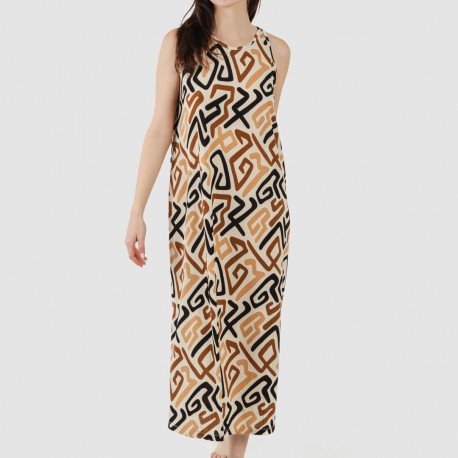 Vestito lungo con spalline crêpe Domeka marrone nero