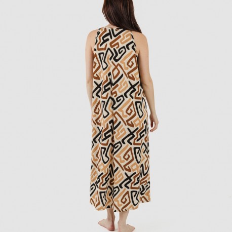 Vestito lungo con spalline crêpe Domeka marrone nero