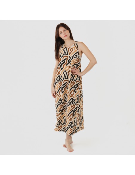 Vestito lungo con spalline crêpe Domeka marrone nero Vestito lungo con spalline crêpe Domeka marrone nero