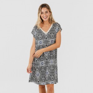 Vestito corto manica ampia soft Naty beige - nero
