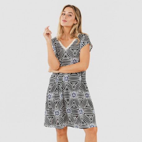 Vestito corto manica ampia soft Naty beige - nero