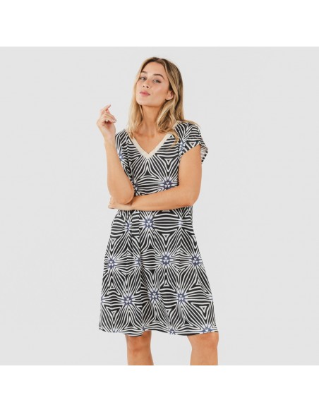 Vestito corto manica ampia soft Naty beige - nero Vestito corto manica ampia soft Naty beige - nero