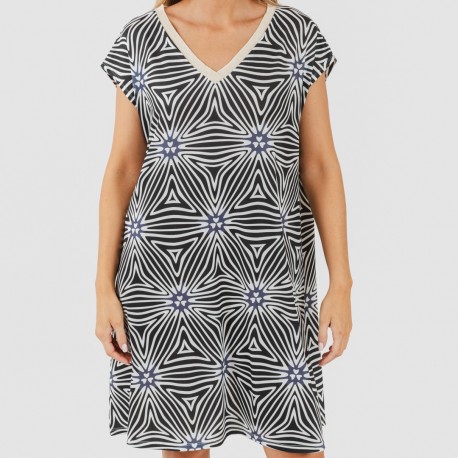 Vestito corto manica ampia soft Naty beige - nero