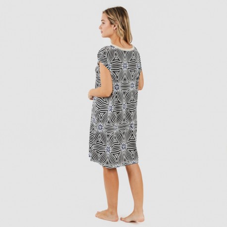 Vestito corto manica ampia soft Naty beige - nero