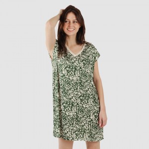 Vestito corto manica ampia soft Miquela verde militare 2