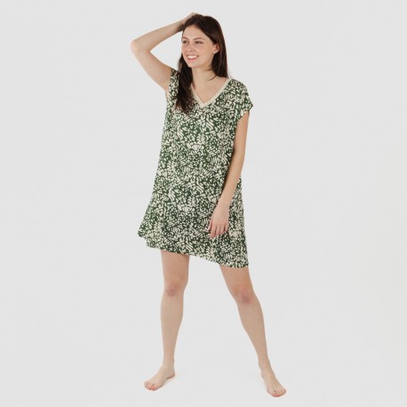 Vestito corto manica ampia soft Miquela verde militare