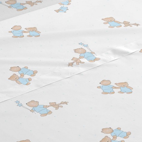  Set di lenzuola cotone Peluche celeste  letto-singolo