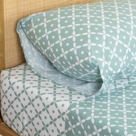 Set di lenzuola cotone Sinaloa reversibile verde tiffany
