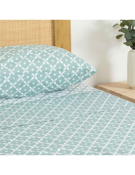 Set di lenzuola cotone Sinaloa reversibile verde tiffany