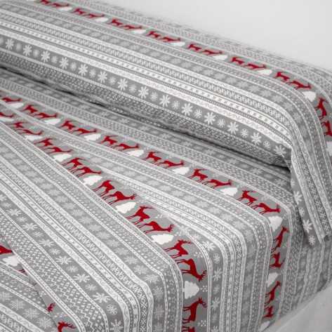 Set di lenzuola flanella Ciervo rosso/grigio/bianco letto-singolo