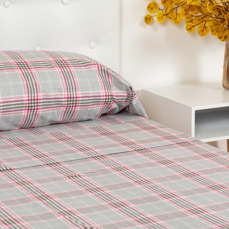 Set di lenzuola flanella Cuadro Salema rosa letto-singolo