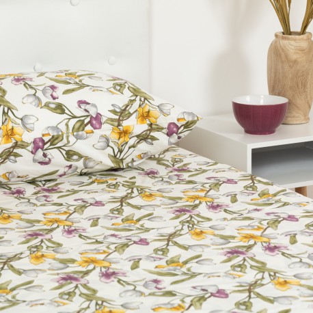 Set di lenzuola percalle Magnolio naturale singolo letto-singolo