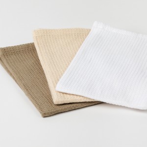 Set di 3 strofinacci da cucina in cotone tinta unita grigio topo, bianco antico e bianco