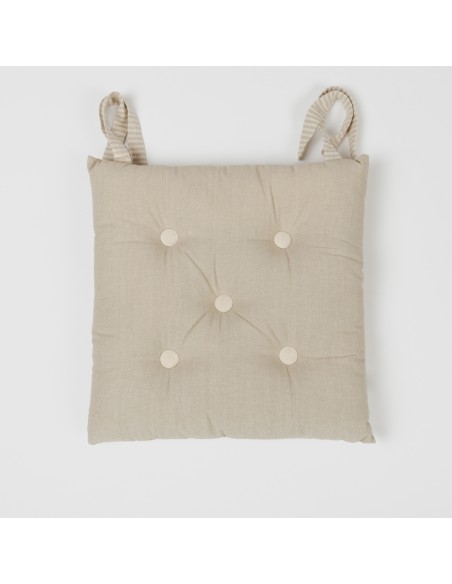 Cuscino per sedia con bottoni in cotone tinta unita Cuscino per sedia con bottoni in cotone tinta unita