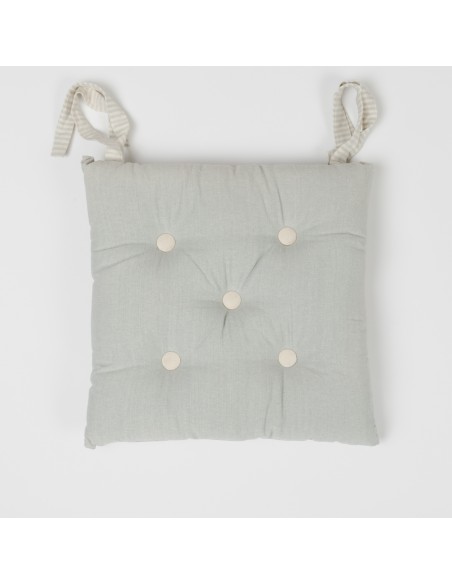 Cuscino per sedia con bottoni in cotone tinta unita Cuscino per sedia con bottoni in cotone tinta unita