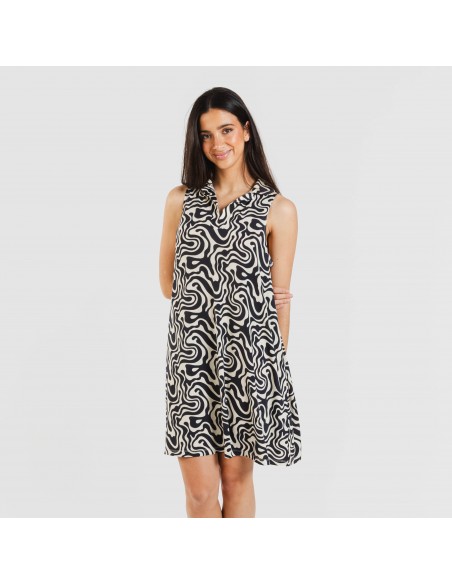 Vestito corto con colletto a bavero soft Iratia beige nero Vestito corto con colletto a bavero soft Iratia beige nero