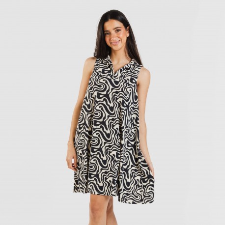 Vestito corto con colletto a bavero soft Iratia beige nero