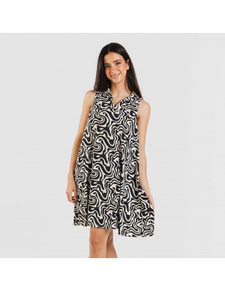 Vestito corto con colletto a bavero soft Iratia beige nero Vestito corto con colletto a bavero soft Iratia beige nero