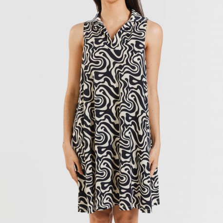 Vestito corto con colletto a bavero soft Iratia beige nero