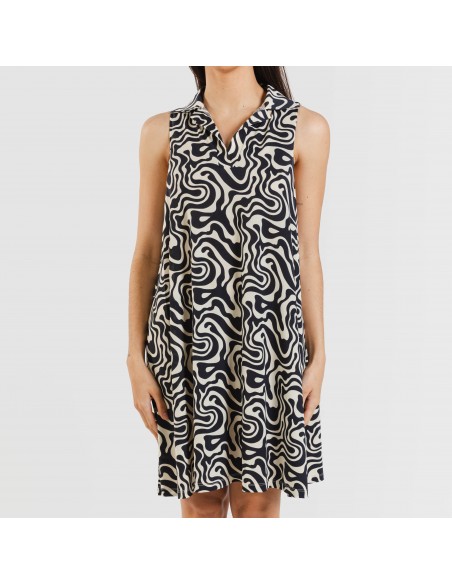 Vestito corto con colletto a bavero soft Iratia beige nero Vestito corto con colletto a bavero soft Iratia beige nero