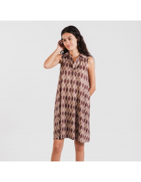 Vestito corto con colletto a bavero soft Carlota marrone