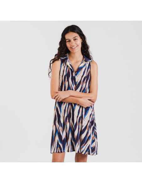 Vestito corto con colletto a bavero soft Catherine blu