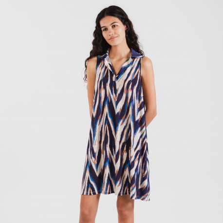 Vestito corto con colletto a bavero soft Catherine blu