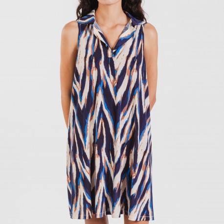 Vestito corto con colletto a bavero soft Catherine blu