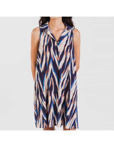 Vestito corto con colletto a bavero soft Catherine blu