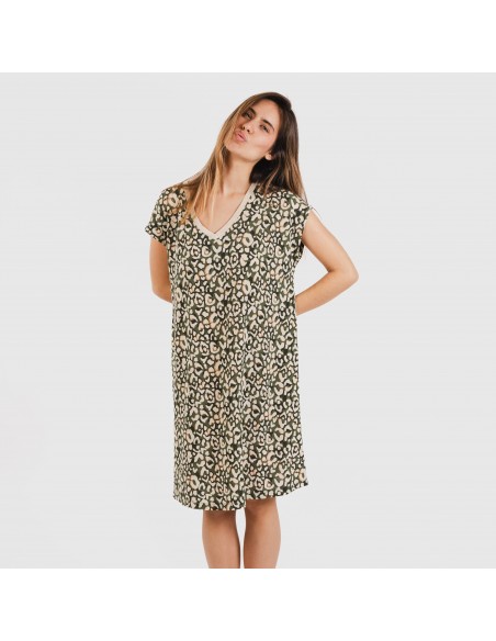 Vestito corto manica ampia crêpe Milina verde militare