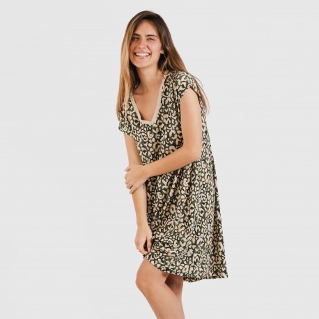 Vestito corto manica ampia crêpe Milina verde militare