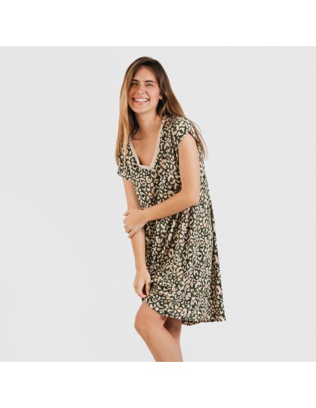 Vestito corto manica ampia crêpe Milina verde militare