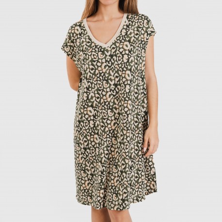 Vestito corto manica ampia crêpe Milina verde militare